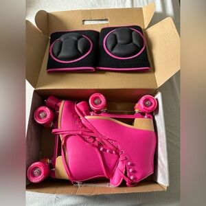 C7skates Pink Roller Skates with Knee Pads